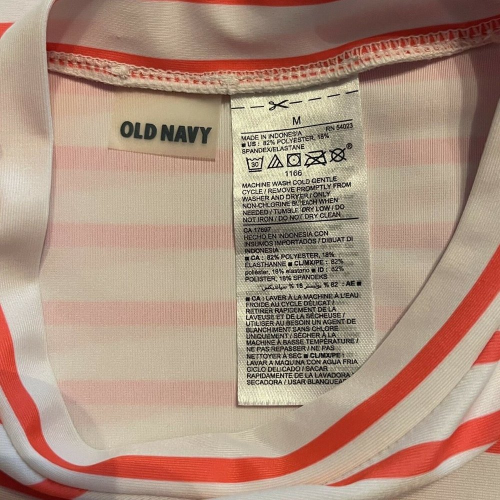 Old Navy Girls Swim Shirt Rash Guard Med Long Sleeve Striped Graphic Orange Navy - Picture 6 of 6